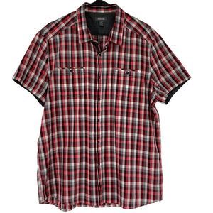 Mens Kenneth Cole Button Shirt Short Sleeve XL Plaid Relaxed 3731 EUC